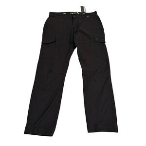 Stone Falcon Mens Slim Fit Cargo Track Pants Black Nylon Tapered Size 32